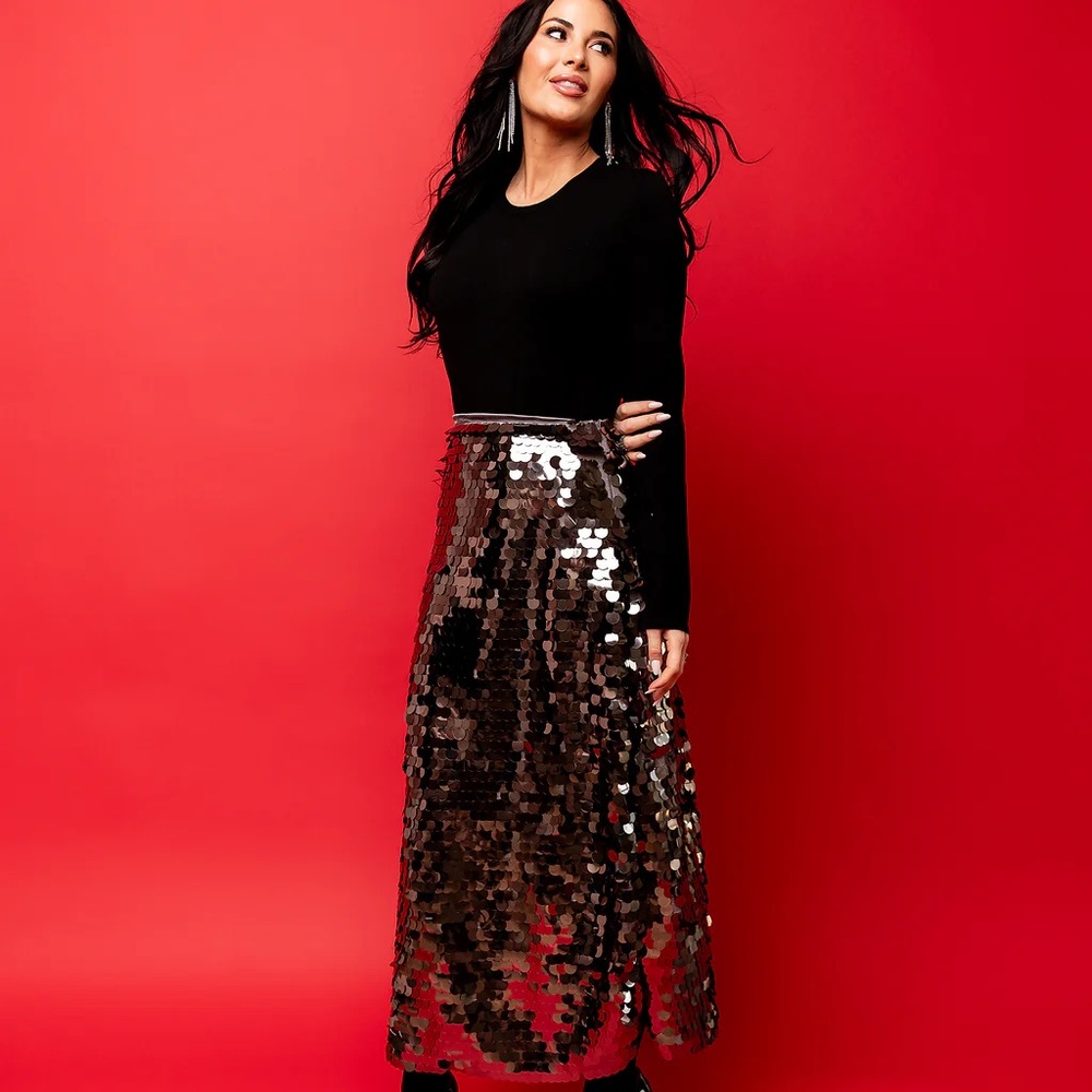 RACHEL PARCELL Sequin Skirt Silver SIZES 8 and 10